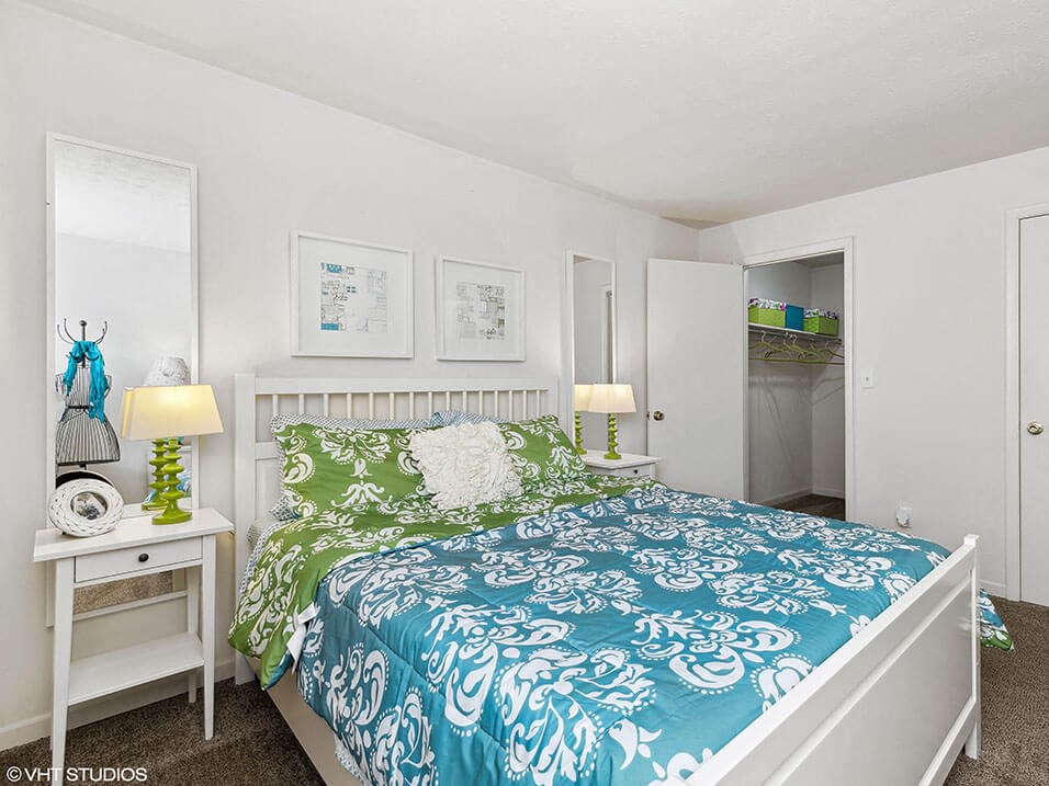 apartment bedroom with a closet