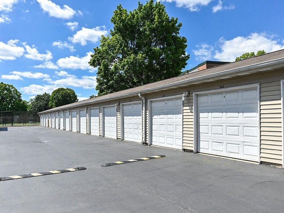 apartment complex with garages