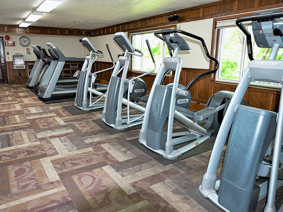a row of elliptical machines in a fitness room