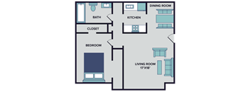 a floor plan of a house with a bedroom and a living room and a kitchen
