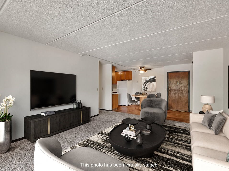 a living room with a couch and a tv