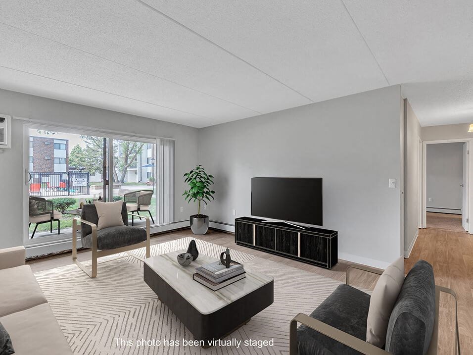 a living room with a couch and a television