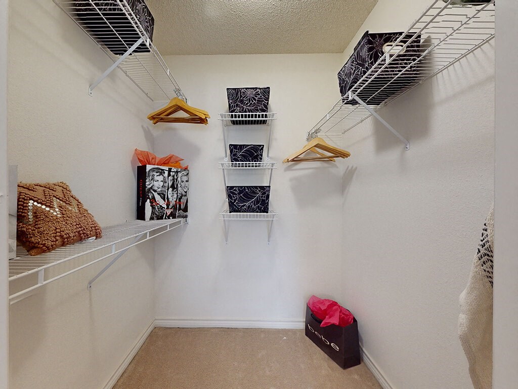 apartment with spacious closets are equipped with shelves