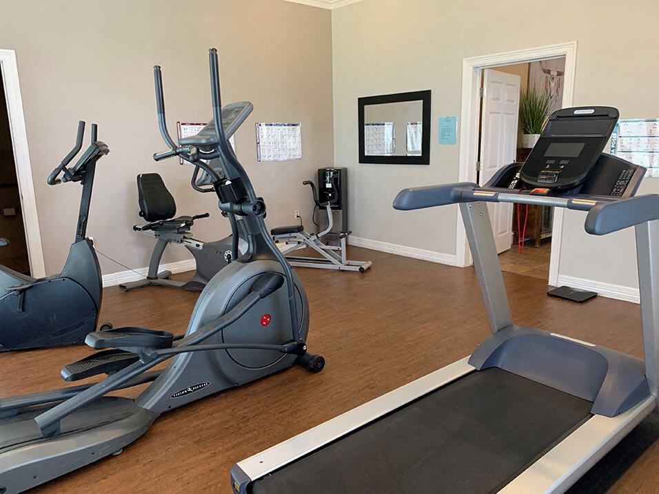 a gym with treadmills and other exercise equipment