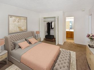 a bedroom with a bed and a dresser