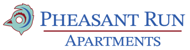 A logo for Pheasant Run Apartments with a bird graphic.