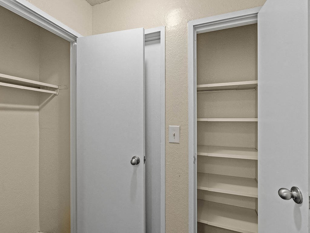 a bathroom with closets