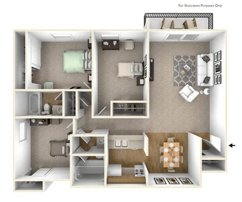 three bedroom apartment floor plan
