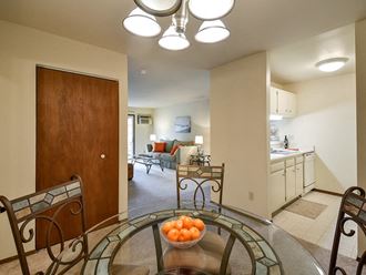 dining area with connected kitchen