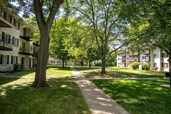 Large Shade Trees in Courtyard at River's Edge Apartments