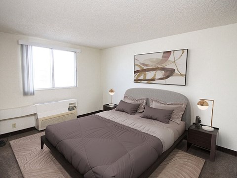 a bedroom with a bed