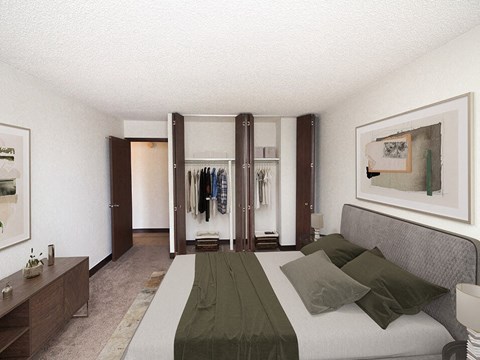 apartment bedroom with a closet