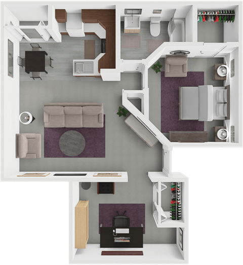 1 bed 1 bath floor plan at rosewood apartments