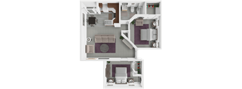 2 bed 1 bath floor plan at rosewood apartments