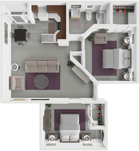 2 bed 1 bath floor plan at rosewood apartments