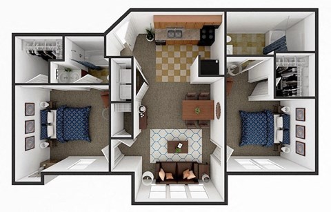 two bedroom two bathroom floor plan at river ranch apartments