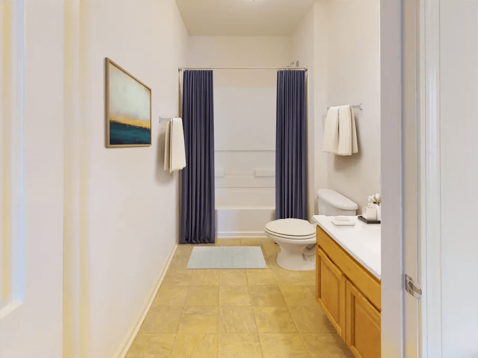 apartment bathroom at River Ranch Apartments