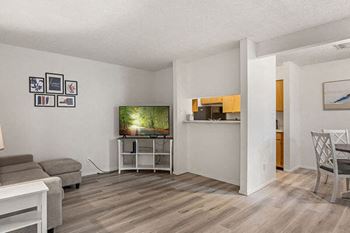 a living room with vinyl flooring