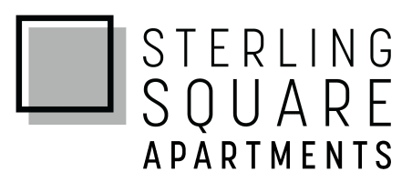 A logo with the words "STERLING SQUARE" in white on a black background.