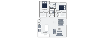 2 bedroom apartment floor plan with central AC