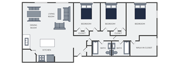 3 bedroom apartment floor plan with walk in closet