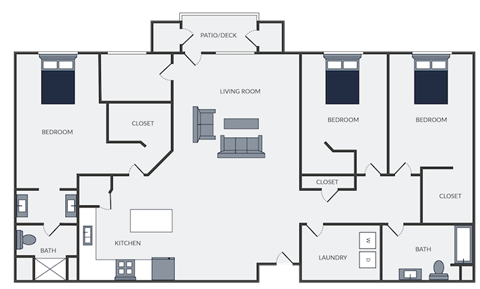 3 bed 2 bath floor plan at the chateau apartment homes