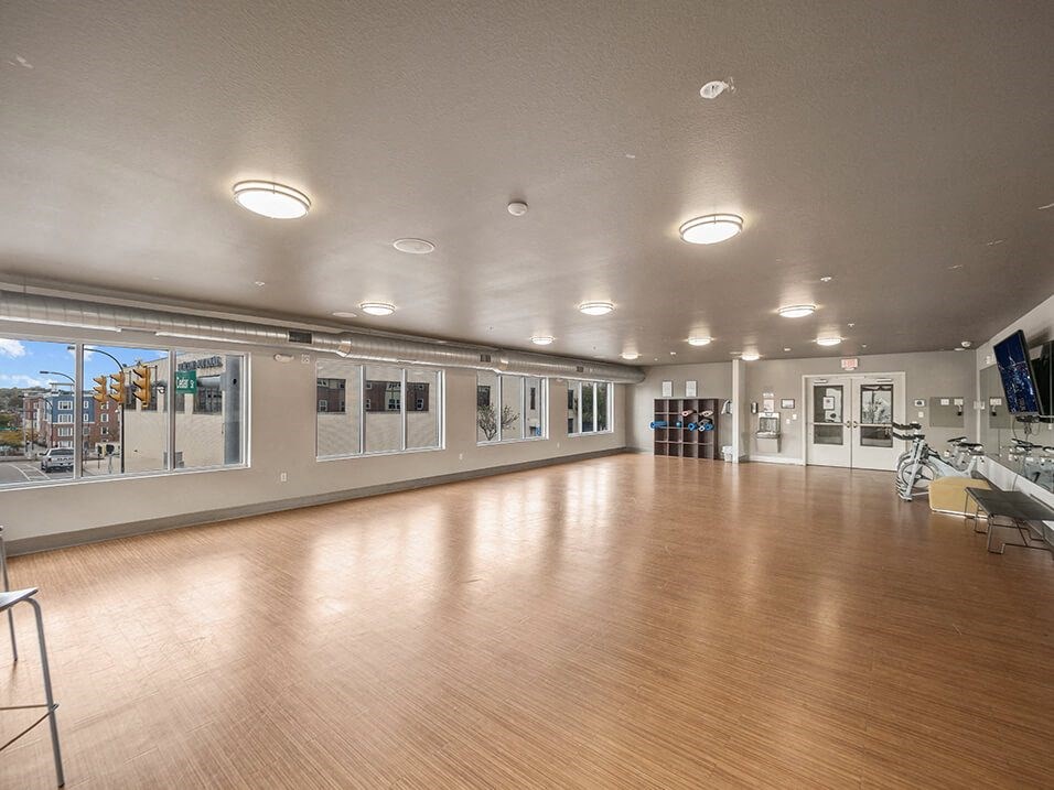 yoga room at apartment complex