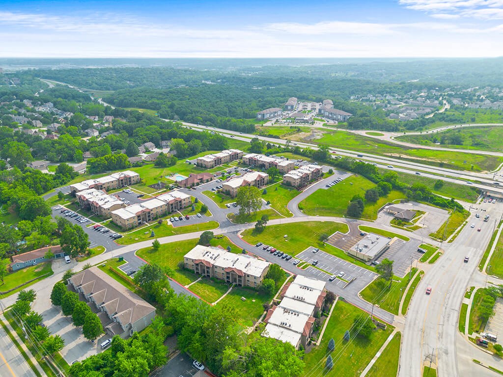 aerial view of Kansas City neighborhood city with building