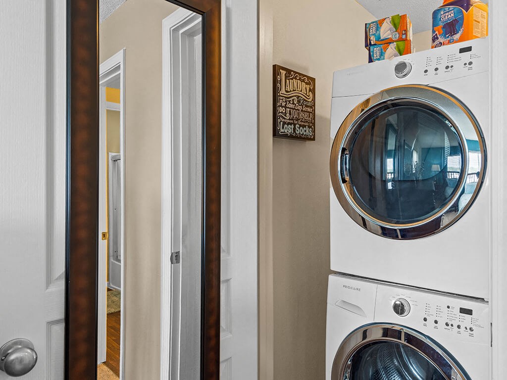 a washer and dryer in apartment