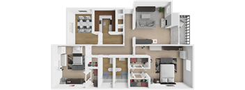 a 3d rendering of the interior of a house with furniture and floor plans