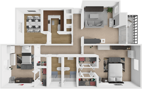 a 3d rendering of the interior of a house with furniture and floor plans