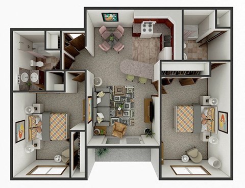 2 bedroom 2 bath apartment floor plan