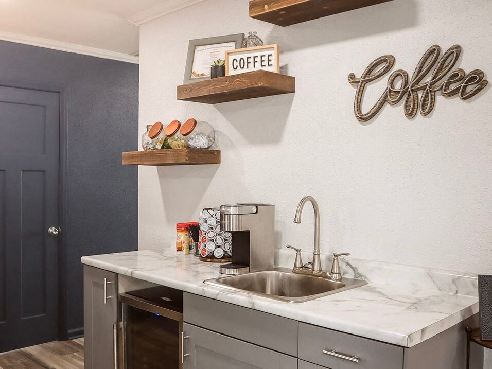 kitchenette in the clubhouse at willow crossings