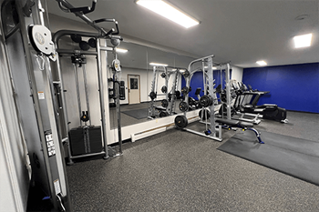 a fully equipped gym with free weights and cardio equipment