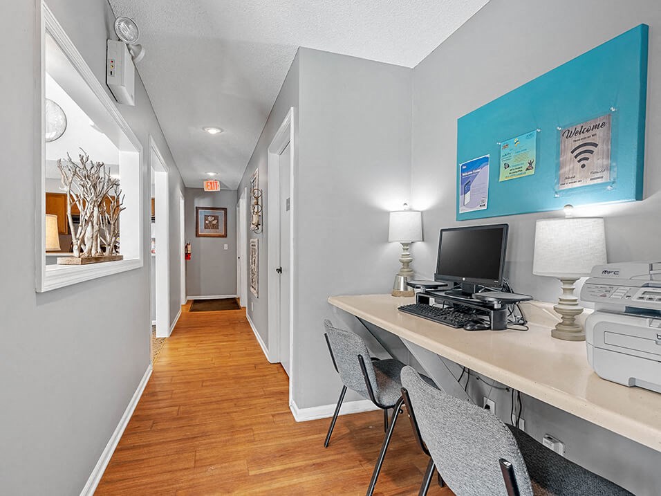 Business Center in Clubhouse with a computer desk and a printer