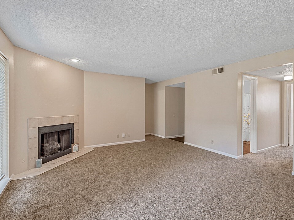 living room with a fireplace