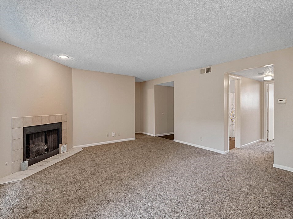 living room with a fireplace