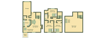 three bedroom townhome floor plan in Topeka