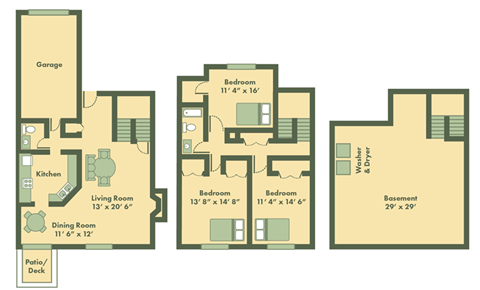 three bedroom townhome floor plan in Topeka