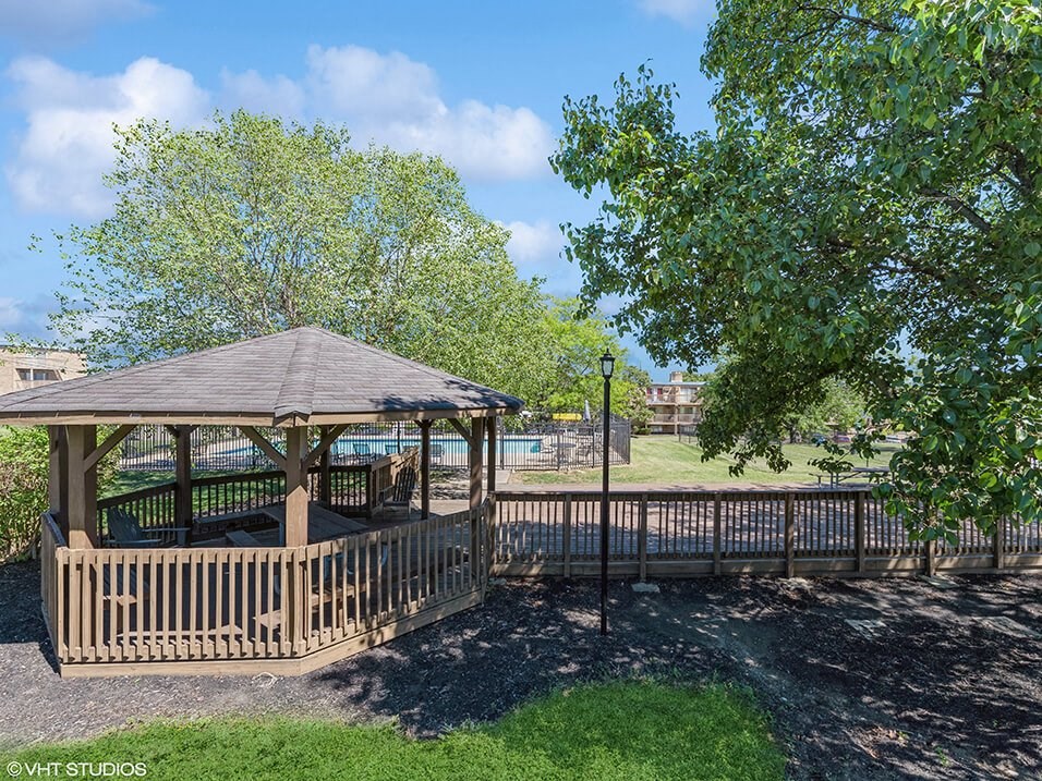 a gazebo in an apartment community