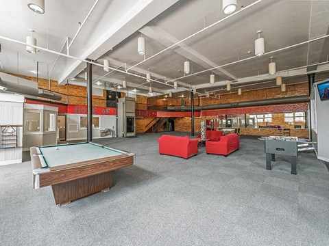 a game room with a pool table and a ping pong
