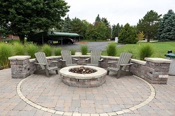 Firepit lounge area at waterford pines apartments
