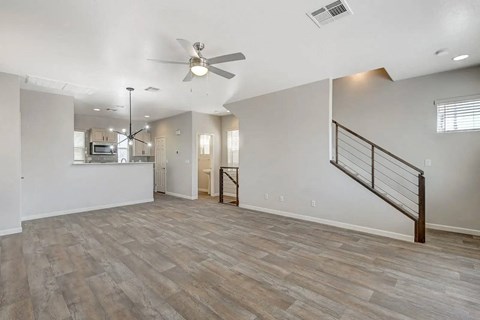 A spacious room with a ceiling fan and lighting fixtures. at Habitat @ DTLV, Nevada, 89106