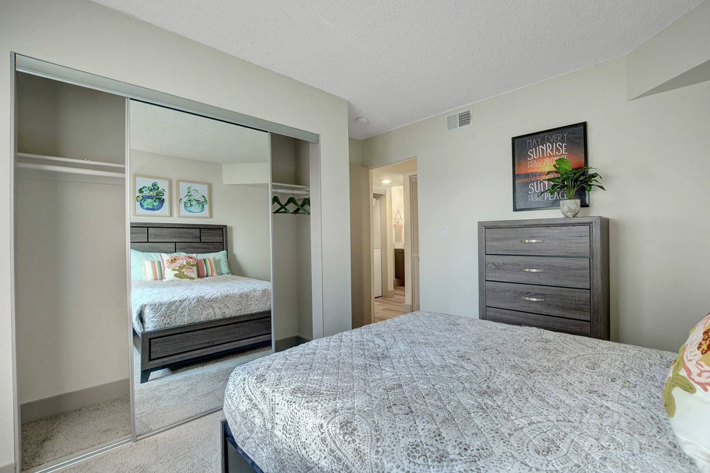 Spacious Bedroom With Comfortable Bed at Namaste Apartments, Las Vegas, NV