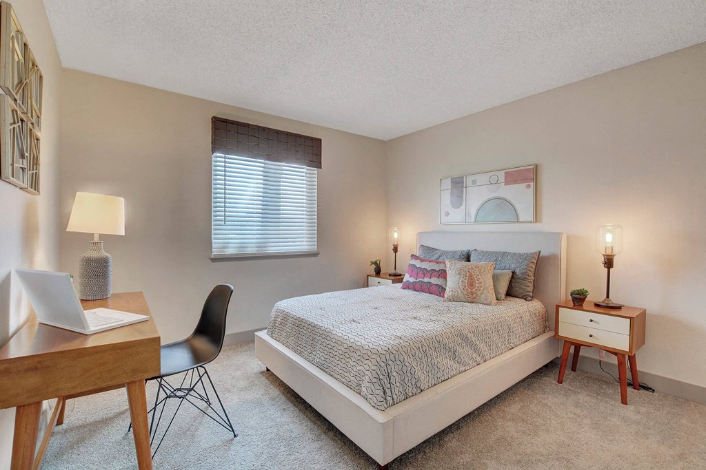 Bedroom With Office Desk at Namaste Apartments, Las Vegas, 89102