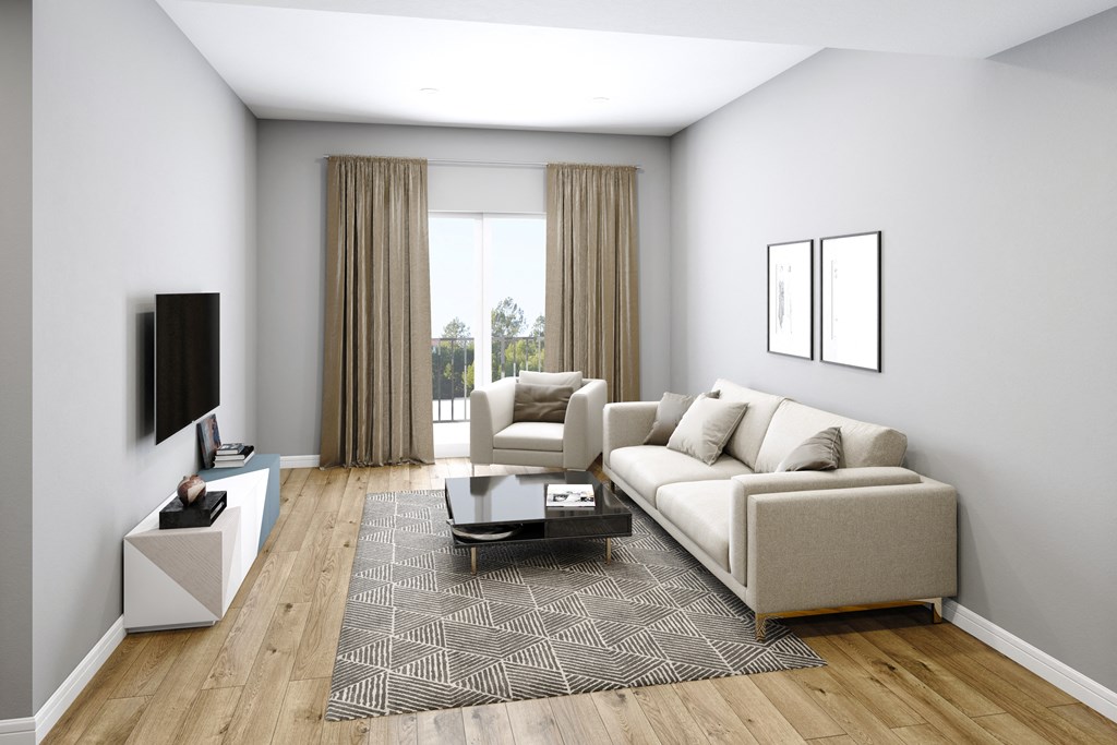 a living room with a couch and a coffee table