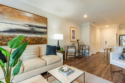 a living room with a couch and a coffee table