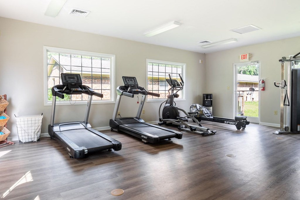 the fitness room at the apartments for rent