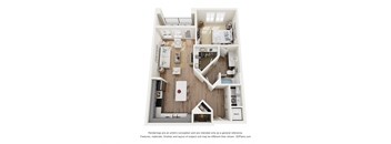 A 3D floorplan of an apartment at The Lofts at Seacrest Beach.