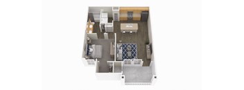 a 3d floor plan of a house with a bedroom and a living room